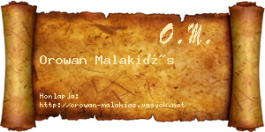 Orowan Malakiás névjegykártya
